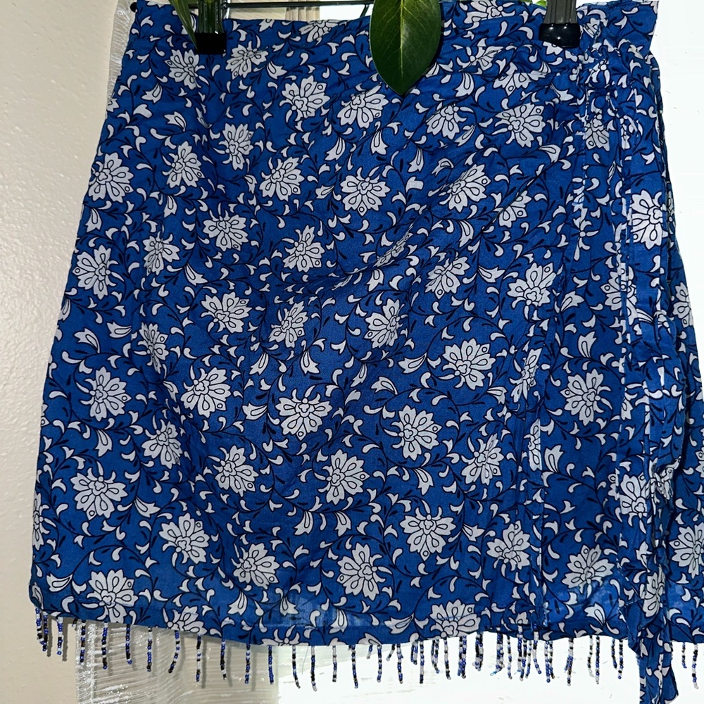 Mango Blue and White Floral Skirt